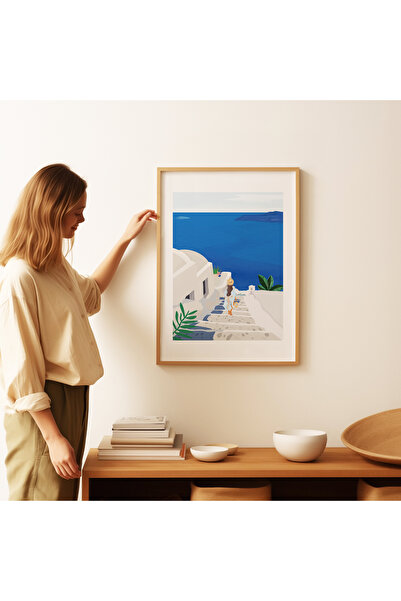 ARTHOUSECOLLECTIVE Santorini - Poster de călătorie cu peisaj mediteranean - Poster fără cadru în dimensiuni de tablou