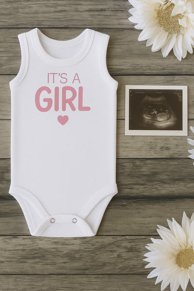 SVART WEAR It's a Girl Patterned Printed Cotton Baby Bodysuit with Snap Fasteners Gender Reveal