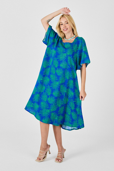 bacc Saks Wide Collar Patterned Midi Length Dress Bcvl-254009