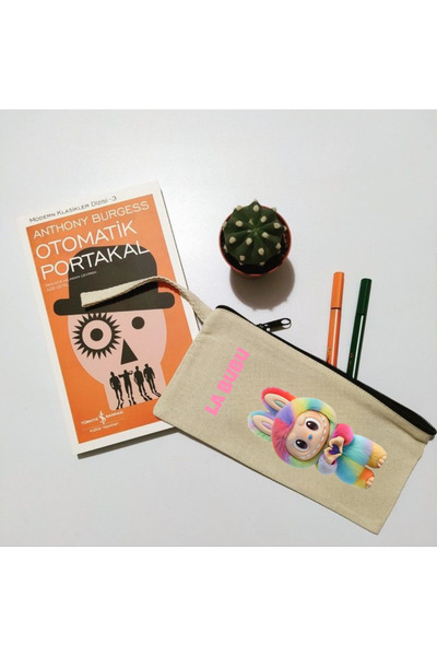 lovver Geantă pentru pixuri și articole de papetărie, din paie, cu design LABUBU