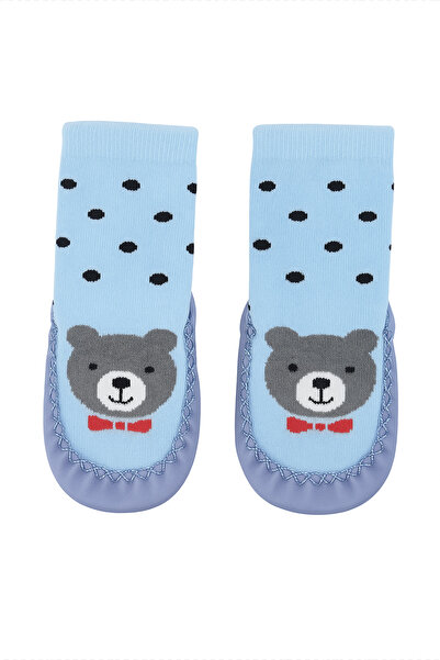 minissa baby kids Чорапи с подложка против хлъзгане, естествена кожа, сини-топли
