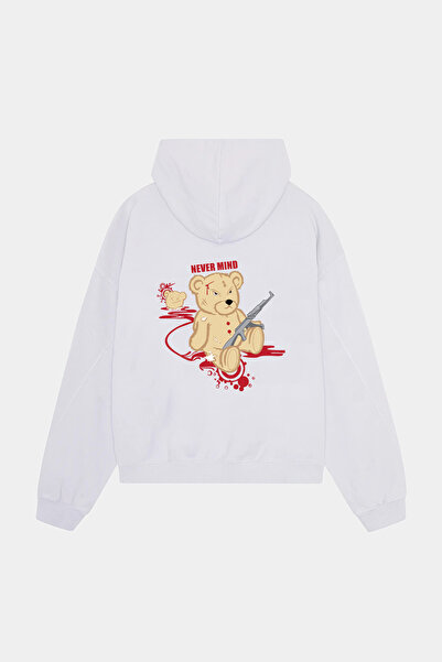 NEVERMIND Unisex oversized με κουκούλα Φούτερ – Αρκουδάκι με τύπωμα , Never Mind Design