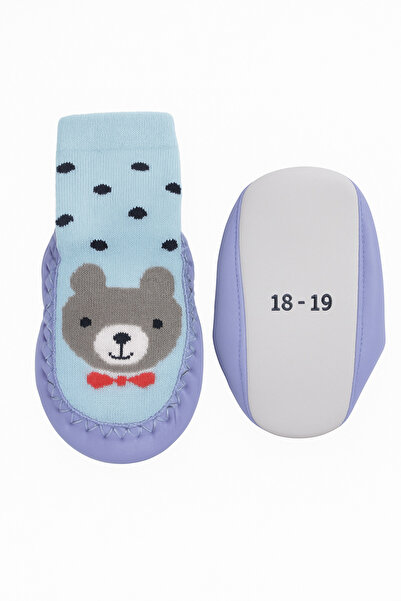 minissa baby kids Чорапи с подложка против хлъзгане, естествена кожа, сини-топли