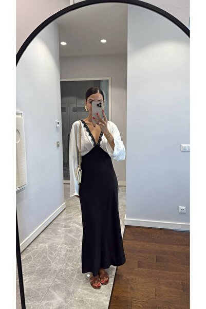 Miss Beyoğlu فستان نسائي من الساتان مع تفاصيل من الدانتيل - تصميم أنيق وراقٍ ...