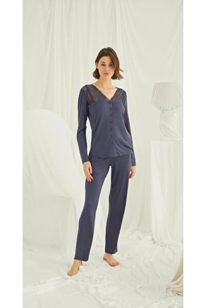 NightLove طقم بيجامة موناميس دانتشي بزرارات أمامية كاملة الطول 18209