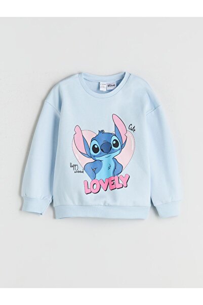 LC Waikiki Crew Neck Lilo and Stitch Printed Girl's Sweatshirt