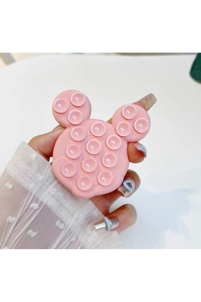 EDELFU Yapışkanlı Mickey Desenli Silikon Arkası Vakum, Ayna ve Cama Yapışır Telefon Tutucu Kılıf Popsocketi