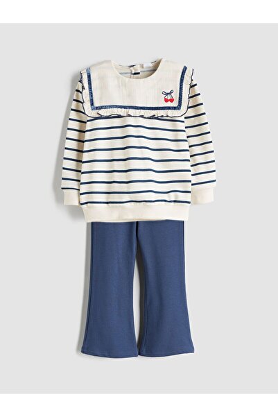 LC Waikiki LCW Kids Bebe Yaka Baskılı Kız Çocuk Sweatshirt ve Tayt 2'li