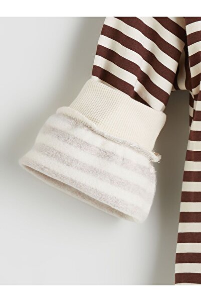 LC Waikiki LCW Kids Bebe Yaka Çizgili Kız Çocuk Sweatshirt ve Tayt 2'li