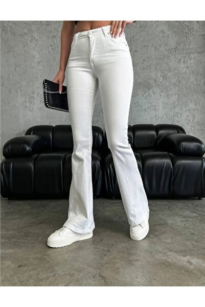 geenz manifacture White Yakamoz Spanish Leg Lycra Jeans High Waist Flare Jeans Recovery Extra Comfortable