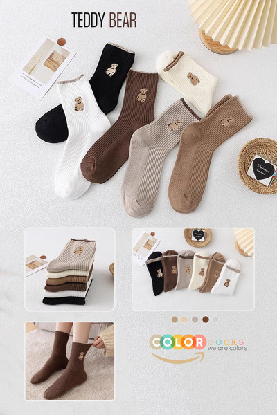 Color Socks 5 Pairs Teddy Autumn Women's Sock Set (Extra Soft)