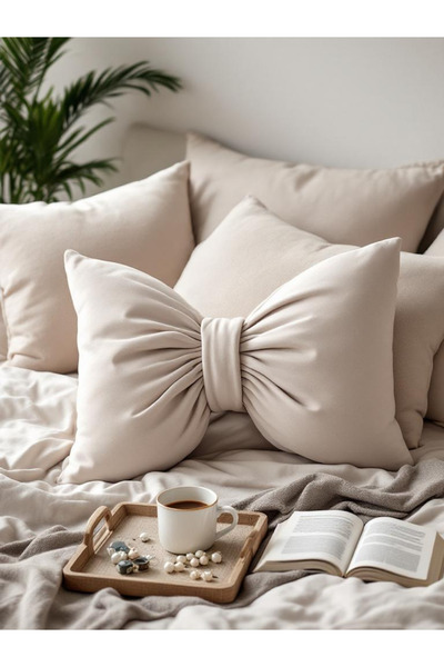 JACA Fiyonk Görünümlü Dekoratif Yastık Dolgulu Fiyonk Kurdele Hediye Yastık Kırlent Minder