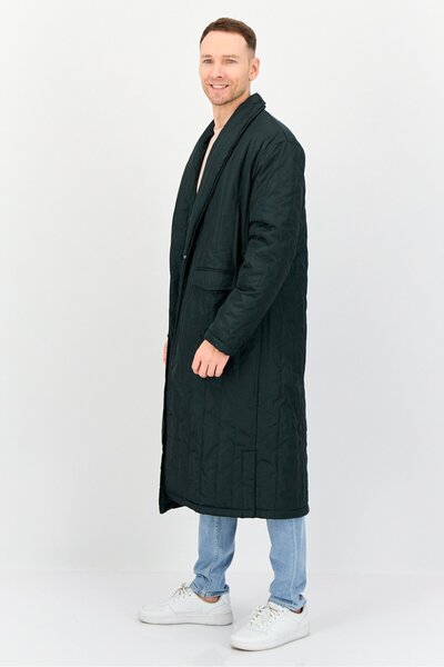 Bando Men Quilted Trench Coat Jacket, Dark Green