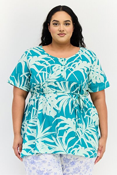Zivame Coucou x Women Crew Neck Allover Print Short Sleeve Sleepwear Top, Mul...