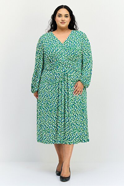LONDON TIMES Women Plus Size Allover Print Midi Dress, Multicolor