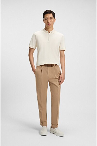 BOSS Erkek Dokuma ve Düz Süet Karışımlı Rahat Deri Astarlı Beyaz Ayakkabı 50547286-110