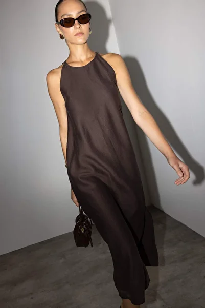 DeFacto Halter Neck Linen Sleeveless Maxi Dress G1456Ax25Au