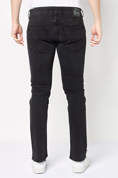 Replay Men Straight Fit Washed Stretchable Jeans, Black