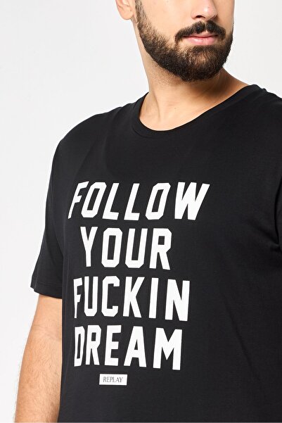Replay Men Crew Neck Short Sleeve Graphic Print T-Shirt, Black