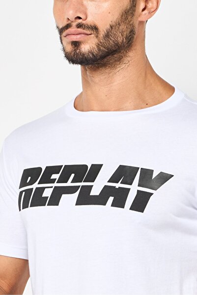 Replay Men Crew Neck Short Sleeves Brand Logo T-Shirt, White