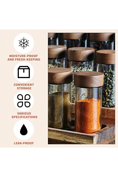 erorex 24Pack Square Glass Spice Jars Printed Spice Labels 4Oz Seasoning Containers Wooden Lids 120Ml
