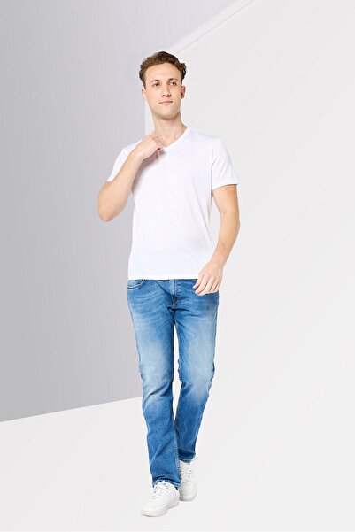 Replay Men Slim Fit Washed Stretchable Jeans, Light Blue