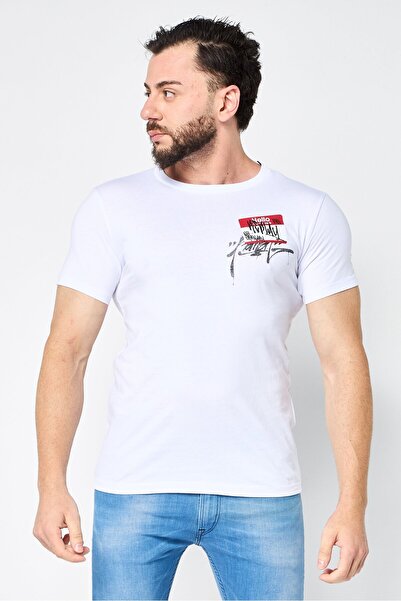 Replay Men Crew Neck Short Sleeve Graphic Print T-Shirt, White