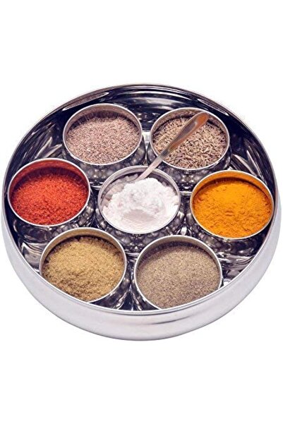 erorex Large Stainless Steel Masala Dabba Spice Container Box With 7 Shelves 8 * 8 * 3 Inches