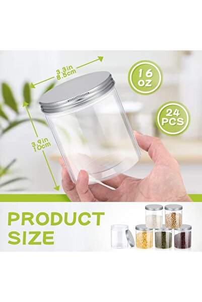 erorex 24 Pcs Clear Plastic Jars Ribbed Lids Wide Mouth Food Plastic Mason Jars Airtight Paint Storage