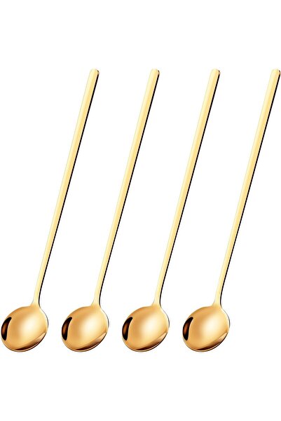 erorex 4 قطع ملاعق قهوة، ملاعق شاي، ملاعق ذهبية، ملاعق تحريك بمقبض طويل، بار قهوة لطيف