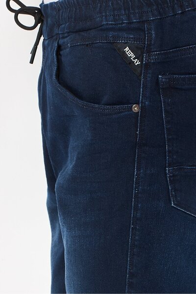 Replay Men Stretch Fit Washed Stretchable Denim, Navy