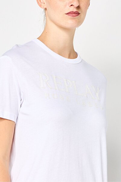 Replay Women Crew Neck Short Sleeve Graphic Print T-Shirt, White