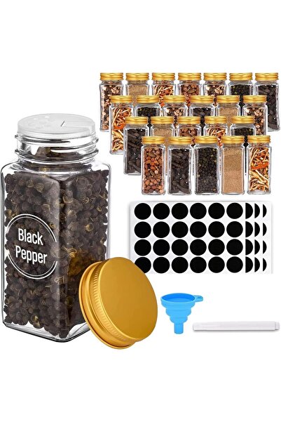 erorex Glass Spice Jars, 24 Pcs 120Ml Spice Bottles Aluminum Caps, 1 Pen, 48 Black Labels 1 Foldable