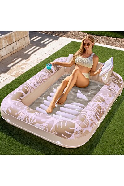 erorex Inflatable Tanning Pool Lounger Float 70" X 46" Pool Floats Adult Pillow 4 1 Suntan Tub Raft