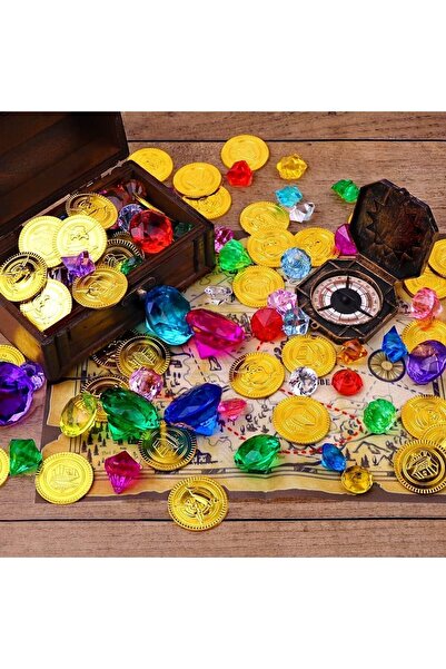 erorex 63 Pcs Diving Gem Pirate Toys Colorful Pool Acrylic Diamonds Pirate Treasure Chest Gold Coins