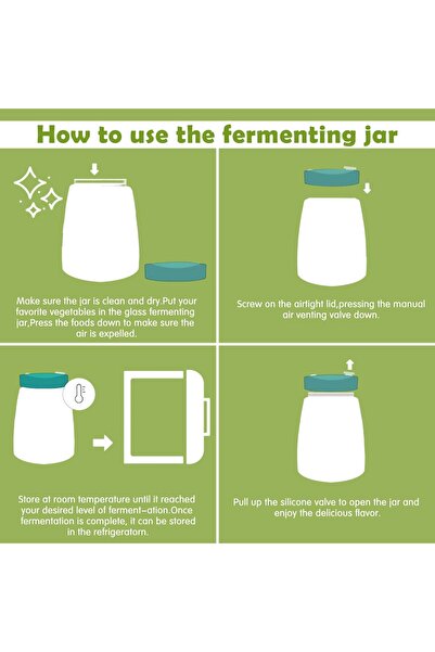 erorex Fermentation Jars, 2 Pcs Glass Mason Jars, 1L Kimchi Container, Fermenting Jar 2 Air Release Vent,