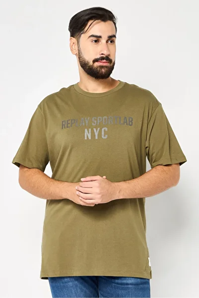 Replay Men Crew Neck Short Sleeves Graphic Print T-Shirt, Dark Olive