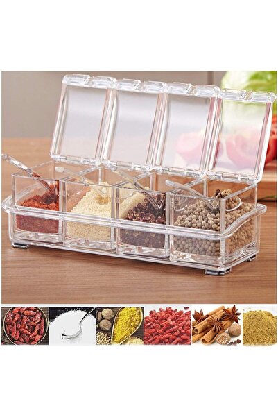 erorex Clear Seasoning Storage Container, 4 Piece Airtight Spice Jars Measuring Spoons, Kitchen Organizer