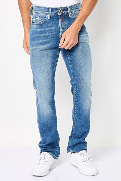 Replay Men Regular Fit Washed Stretchable Jeans, Blue