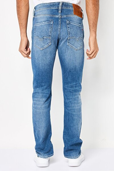 Replay Men Regular Fit Washed Stretchable Jeans, Blue
