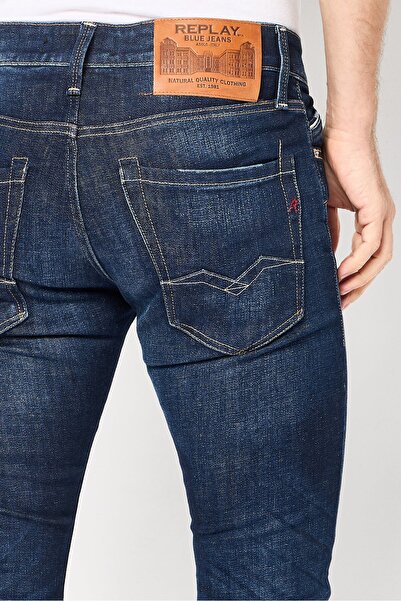 Replay Men Regular Fit Waitom Washed Stretchable Denim Jeans, Dark Blue