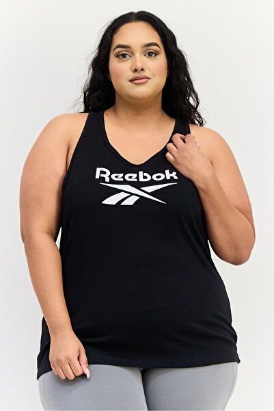 Reebok Women U Neck Sleeveless Brand Logo Top, Black