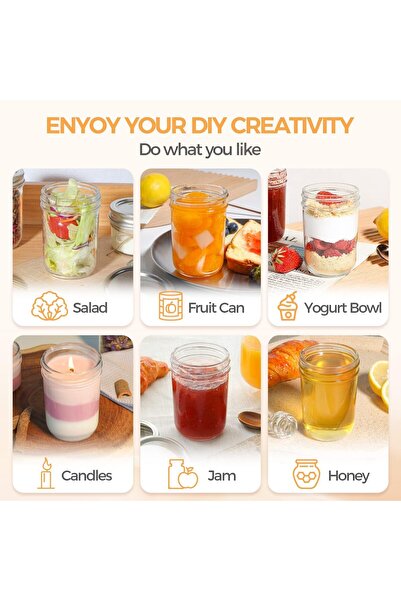 erorex Small Mason Jars 8Oz 8 Pack, Regular Mouth Mason Jar Lids Seal Bands, Glass Half Pint Canning Jar