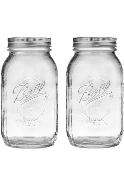 erorex Regular Mouth 32 Ounces Mason Jar With Lids And Bands (2 Units), Pack Of 2, Clear