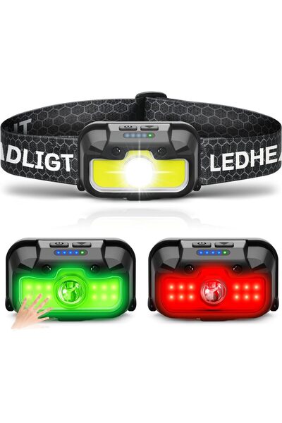 erorex Rechargeable Headlamp 1300 Lumen Ultra Light Bright Head Lamp White Red Green Lights 14 Modes