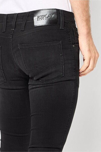 Replay Men Slim Fit Washed Stretchable Denim, Black