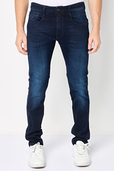 Replay بنطلون جينز رجالي ضيق قابل للتمدد ومغسول، أزرق داكن