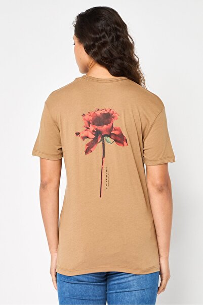 Replay Women Round Neck Short Sleeve Graphic Print T-Shirt, Brown