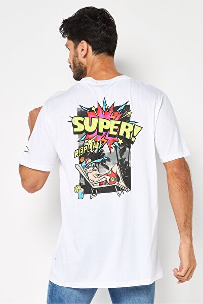 Replay Men Crew Neck Short Sleeve Graphic Print T-Shirt, White