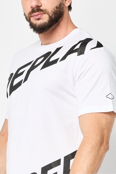 Replay Men Crew Neck Short Sleeve Brand Logo T-Shirt, White